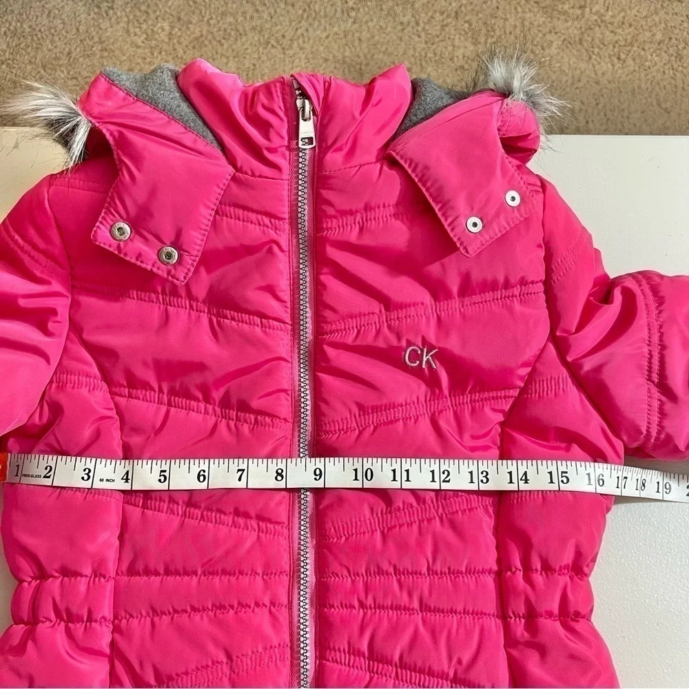 Calvin Klein Big Girls Aerial Hooded Jacket with Faux-Fur Trim Size Medium Pink